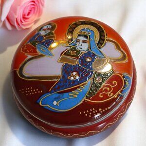 Vintage Japanese Satsuma Trinket Box 1920s Hand-Painted Porcelain Lidded Dish